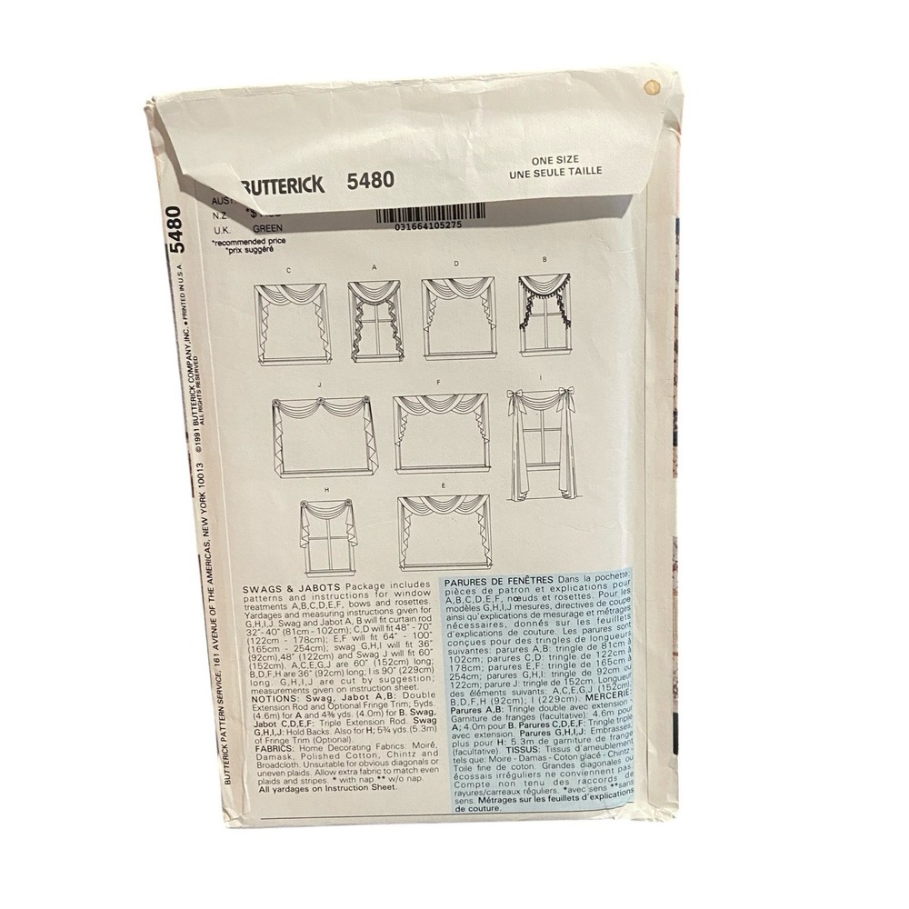 Butterick‎ 5480 Window Curtains Swags & Jabots Pattern